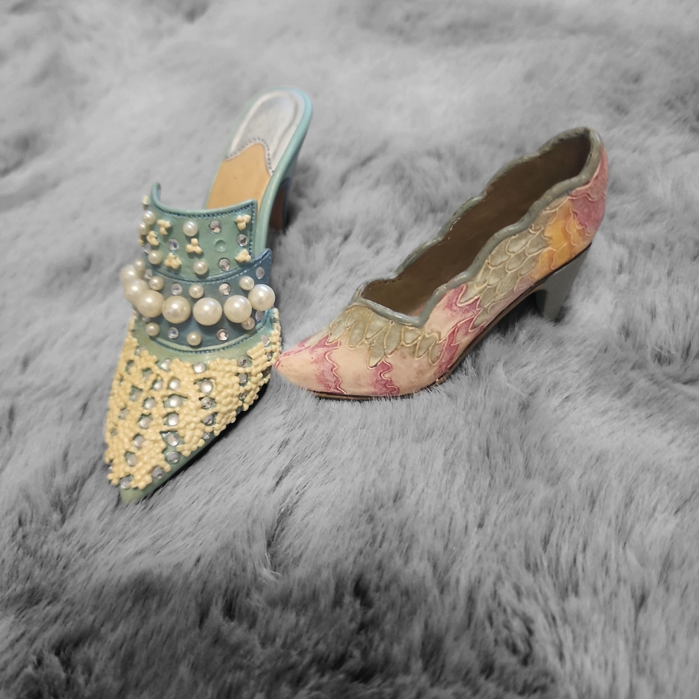 Elegant Pearl Embellished Blue and Pink Women's Heels